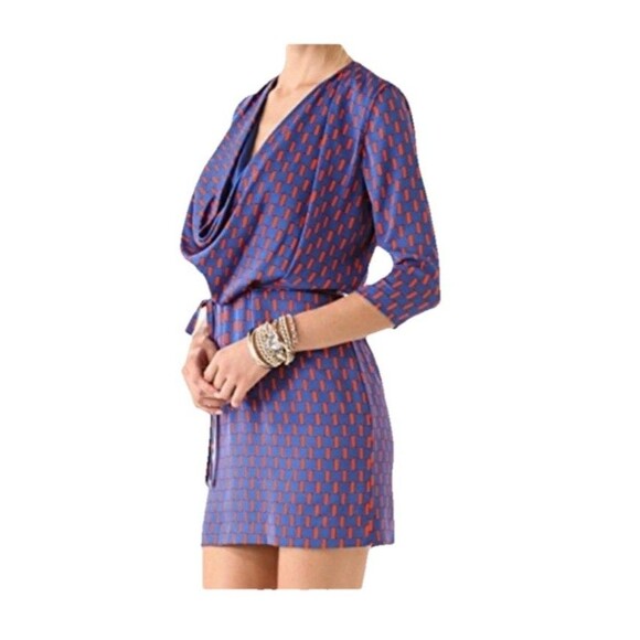 Diane Von Furstenberg Rachael Size 6 Purple Red Silk Cowl Neck Dress - Picture 4 of 11